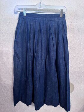 Vintage Women's Blue Pleated Midi Skirt 8 High Waist Preppy Academia Prairie